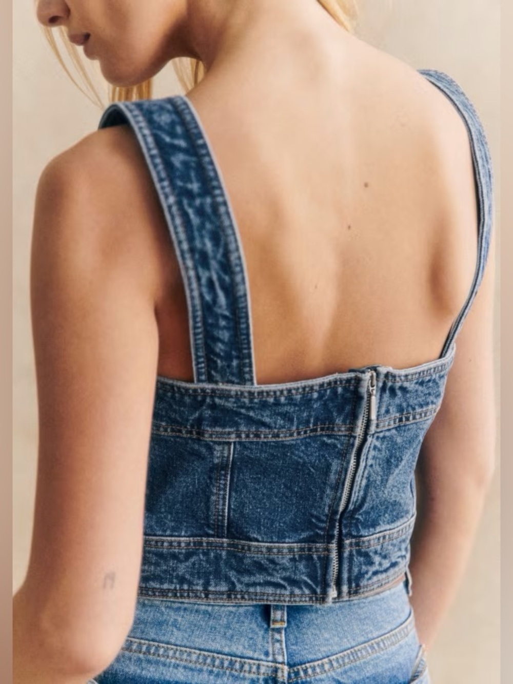 Sezane Hermance Top in Dark Blue Denim - Picture 3 of 11